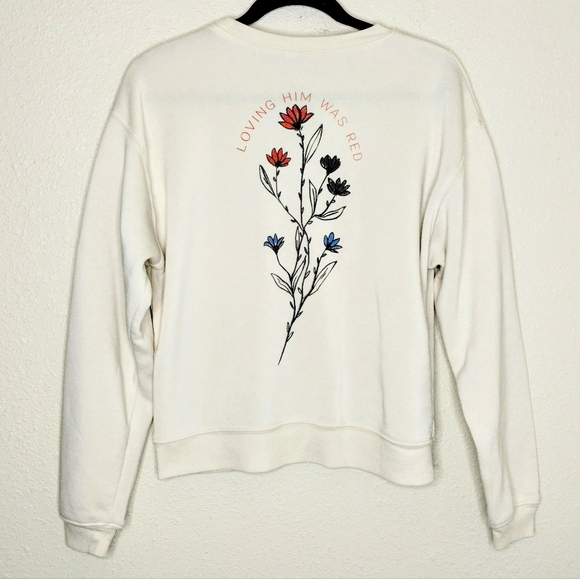 Taylor Swift Loving Him Was Red Crewneck Sweatshirt Cream Floral Size Small - Picture 3 of 6